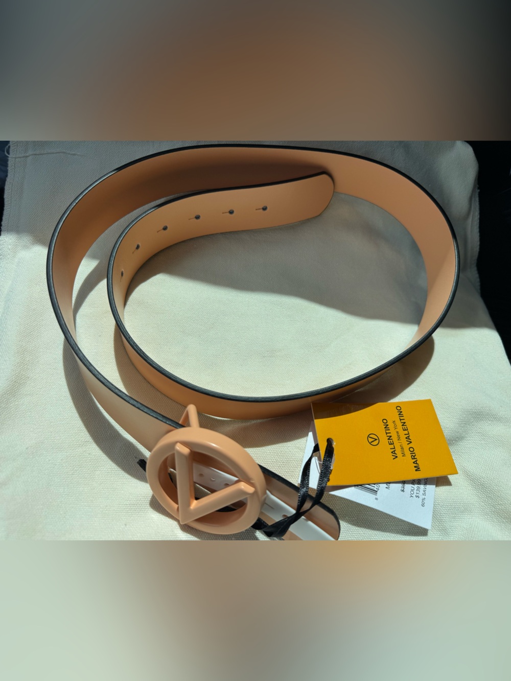 ‼️Mario Valentino Peach Logo Circle Buckle Leather Belt